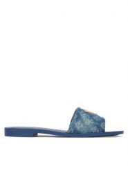 Guess Klapki FLJELS DEN03 Niebieski. Niebieskie klapki Guess, z aplikacjami, z materiału, bez obcasa, bez zapięcia. Za 162.99 zł.