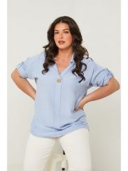Curvy Lady Bluzka w kolorze błękitnym rozmiar: 40/42. Niebieskie bluzki Curvy Lady, bez wzorów, klasyczne, bez kołnierzyka, bez ramiączek. Za 110.29 zł.