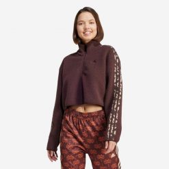 Bluza damska ADIDAS Gym & Pilates. Brązowe bluzy z kapturem adidas, m, bez wzorów, z materiału, bez kaptura, na fitness i siłownię. Za 329.99 zł.