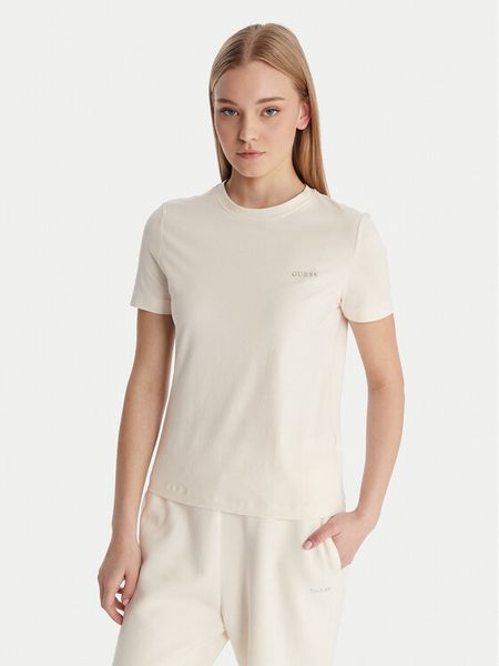 Guess T-Shirt V6RI07 J1314 Écru Regular Fit. Białe t-shirty Guess, xs, z aplikacjami, z bawełny, bez kołnierzyka, bez ramiączek. Za 99.99 zł.