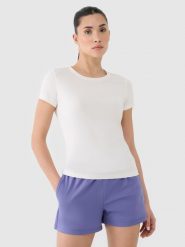 4F Koszulka treningowa regular szybkoschnąca damska - biała L. Białe t-shirty sportowe 4f, l, bez wzorów, z dzianiny, bez ramiączek, na fitness i siłownię. W wyprzedaży za 59.99 zł.