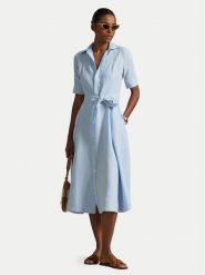 Polo Ralph Lauren Sukienka koszulowa 211969139001 Błękitny Regular Fit. Niebieskie sukienki Polo Ralph Lauren, bez wzorów, ze lnu, bez kołnierzyka, bez ramiączek, koszulowe. Za 989.99 zł.