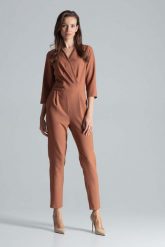 Kombinezon z Kopertowym Dekoltem - Brązowy. Brązowe kombinezony Figl, s, bez wzorów, z materiału, eleganckie, bez kołnierzyka, bez ramiączek. Za 309.00 zł.