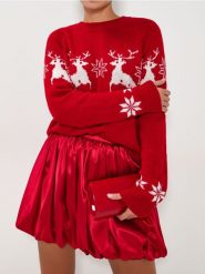 Sweter świąteczny - czerwony. Czerwone swetry Sinsay, l, bez wzorów, wizytowe, bez ramiączek. Za 49.99 zł.