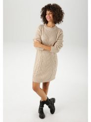 Aniston Sukienka dzianinowa w kolorze beżowym rozmiar: 38. Brązowe sukienki Aniston, na co dzień, bez wzorów, z dzianiny, bez kołnierzyka, bez ramiączek, midi, proste. Za 87.61 zł.
