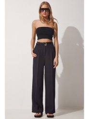 Happiness Istanbul Spodnie w kolorze czarnym rozmiar: 42. Czarne spodnie materiałowe Happiness Istanbul, bez wzorów, z materiału, z podwyższonym stanem. Za 102.95 zł.