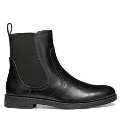 Sztyblety Geox. Czarne botki Geox, bez wzorów, bez obcasa, na płaskiej podeszwie, bez zapięcia. Za 549.99 zł.