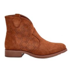 Ażurowe Botki Damskie Na Płaskim Obcasie Camel S.Barski HY42-151 brązowe. Brązowe botki w ażurowe wzory, bez obcasa, na obcasie, bez zapięcia. Za 233.73 zł.