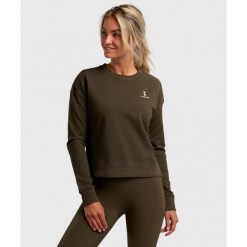 Bluza sportowa damska ekologiczna. Zielone bluzy bez kaptura NORDICDOTS, xs, bez wzorów, z bawełny, bez kaptura, na fitness i siłownię. Za 275.00 zł.