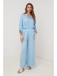 Lin Passion Lniane spodnie w kolorze błękitnym rozmiar: 34/36. Niebieskie spodnie materiałowe Lin Passion, bez wzorów, z koronki, klasyczne, z standardowym stanem. Za 143.99 zł.