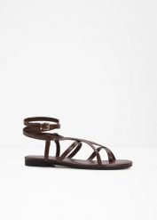 Sandały z paseczków. Brązowe sandały bonprix, bez wzorów, bez obcasa, bez zapięcia. Za 37.99 zł.