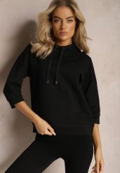 Czarna Bluza Ozdobiona Drobnymi Cyrkoniami i Sznurkami Vanreil. Czarne bluzy Renee, l, bez wzorów, bez kaptura. W wyprzedaży za 55.99 zł.
