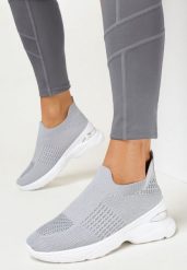 Szare Buty Sportowe na Grubej Podeszwie z Elastyczną Cholewką Tyla. Szare buty sportowe lifestyle Born2be, na lato, bez wzorów, bez zapięcia. Za 109.99 zł.