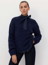 Sweter z wełną z alpaki - granatowy. Niebieskie swetry Reserved, l, bez wzorów, z dzianiny, bez ramiączek. W wyprzedaży za 239.99 zł.