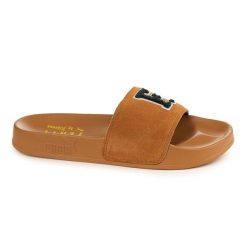 PUMA Fenty klapki Golden Brown ZLN 0437. Brązowe klapki Puma, bez wzorów, z materiału, z okrągłym noskiem, bez obcasa, bez zapięcia. Za 288.99 zł.