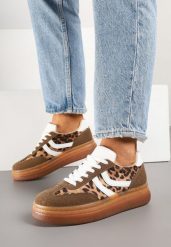 Panterkowe Sneakersy Typu Kultowe Tenisówki na Niskiej Platformie Olritia. Trampki Renee, z aplikacjami, z jeansu, casualowe, bez zapięcia. W wyprzedaży za 63.99 zł.