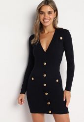 Granatowa Dopasowana Sukienka z Dodatkiem Wiskozy Ozdobiona Guzikami i Imitacją Kieszeni Merissha. Niebieskie sukienki Born2be, na co dzień, m, bez wzorów, z wiskozy, eleganckie, bez kołnierzyka, bez ramiączek, mini, dopasowane. W wyprzedaży za 87.49 zł.