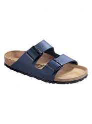 Birkenstock Klapki "Arizona" w kolorze granatowym rozmiar: 37. Niebieskie klapki Birkenstock, bez wzorów, z otwartym noskiem, bez obcasa, bez zapięcia. Za 266.66 zł.