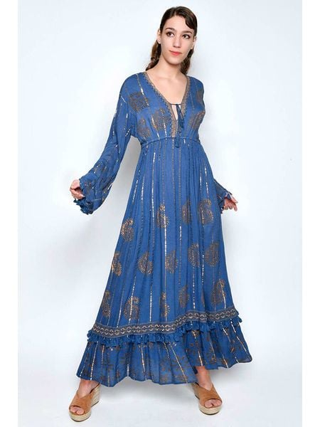 H.H.G. Sukienka w kolorze złoto-niebieskim rozmiar: S. Niebieskie sukienki H.H.G., s, bez wzorów, z wiskozy, bez kołnierzyka, bez ramiączek, maxi. Za 87.61 zł.