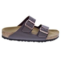 Klapki damskie Birkenstock Arizona BF. Brązowe klapki Birkenstock, bez wzorów, z materiału, bez obcasa, bez zapięcia. Za 349.00 zł.