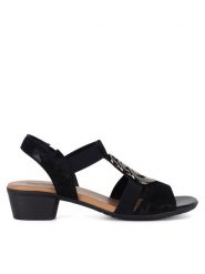 Go Soft Sandały WI23-BETTY-09 Czarny. Czarne sandały GO SOFT, bez wzorów, z materiału, bez obcasa, na słupku, bez zapięcia. Za 159.99 zł.