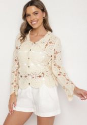 Beżowa Ażurowa Koszula z Bawełny w Stylu Boho Banaviela. Brązowe koszule Born2be, uniwersalny, w ażurowe wzory, z bawełny, boho, bez kołnierzyka, bez ramiączek. W wyprzedaży za 101.99 zł.