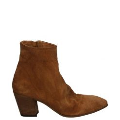 BRĄZOWE BOTKI NA SŁUPKU 2405 NEFER CUOIO. Brązowe botki Venezia, bez wzorów, ze skóry, bez obcasa, na słupku, bez zapięcia. Za 399.00 zł.