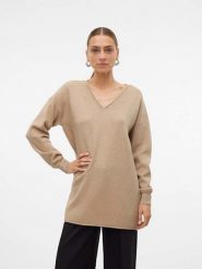 Vero Moda Sweter "Gold" w kolorze beżowym rozmiar: XL. Brązowe swetry Vero Moda, xl, bez wzorów, ze splotem, bez ramiączek. Za 88.02 zł.