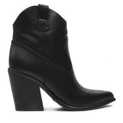 Kowbojki Guess. Czarne botki Guess, z aplikacjami, bez obcasa, na słupku, bez zapięcia. Za 539.99 zł.