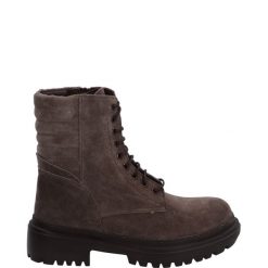 ZAMSZOWE BOTKI 319704 GREY. Szare botki Venezia, bez wzorów, ze skóry, bez obcasa, bez zapięcia. Za 249.00 zł.
