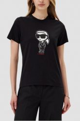 KARL LAGERFELD Czarny damski t-shirt Ikon Sketch Karl. Czarne t-shirty KARL LAGERFELD, s, bez wzorów, bez kołnierzyka, bez ramiączek. W wyprzedaży za 269.99 zł.