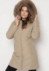 Ciemnobeżowa Kurtka Pikowana Długa z Odpinanym FuterkiemRaizelle. Brązowe kurtki Born2be, l, bez wzorów, z jeansu, eleganckie, bez kaptura. Za 199.99 zł.