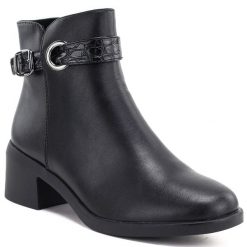 Skórzane botki damskie ocieplane na klocku czarne Sergio Leone BT-25-S. Czarne botki Sergio Leone, bez wzorów, ze skóry, eleganckie, bez obcasa, bez zapięcia. Za 209.99 zł.
