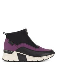 Rieker Botki N6352-30 Czarny. Czarne botki Rieker, bez wzorów, bez obcasa, na płaskiej podeszwie, bez zapięcia. Za 329.99 zł.