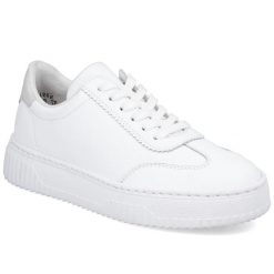 Skórzane półbuty damskie sportowe Rieker N9910-80. Półbuty wsuwane Rieker, bez wzorów, ze skóry, sportowe, bez obcasa. Za 349.00 zł.