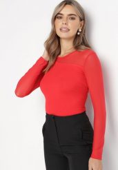 Czerwona Bluzka z Wstawką z Siateczki Fabritta. Czerwone bluzki Born2be, m, bez wzorów, z tkaniny, bez kołnierzyka, bez ramiączek. W wyprzedaży za 42.49 zł.