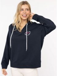 Zwillingsherz Bluza "Smile Everyday Enjoy" w kolorze granatowym rozmiar: L/XL. Niebieskie bluzy Zwillingsherz, l, bez wzorów, bez ramiączek, z kapturem. Za 242.13 zł.