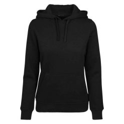 Damska Bluza Z Kapturem Merch. Czarne bluzy BUILD YOUR BRAND, xs, bez wzorów, bez ramiączek, z kapturem. Za 135.99 zł.