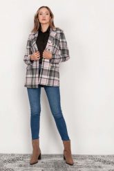 Delikatnie Taliowany Żakiet z Ozdobnymi Guzikami - Kratka. Marynarki i żakiety Lanti, l, bez wzorów, z materiału, bez ramiączek. Za 259.90 zł.
