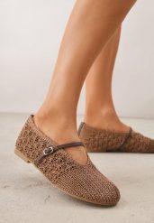 Brązowe Plecione Balerinki VICES z Paskiem z Klamerką i Wycięciem V Nemecea. Brązowe baleriny Born2be, bez wzorów, z jeansu, boho, bez obcasa, bez zapięcia. Za 109.99 zł.