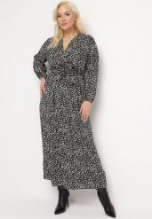 Czarna Rozkloszowana Sukienka Maxi z Gumką w Pasie Belinna. Czarne sukienki Born2be, l, bez wzorów, bez kołnierzyka, bez ramiączek, maxi, kopertowe. W wyprzedaży za 50.99 zł.