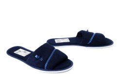METEOR 041 IZABELA granatowy, kapcie damskie. Niebieskie kapcie Meteor, bez wzorów, z tkaniny. Za 35.99 zł.