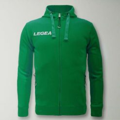Bluza Junior Sarajevo Full Zip do biegania zielona. Zielone bluzy LEGEA, bez wzorów, z bawełny, sportowe, bez ramiączek, z kapturem. Za 180.00 zł.