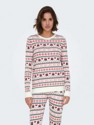 ONLY Sweter w kolorze biało-czerwono-czarnym rozmiar: XS. Białe swetry ONLY, xs, bez wzorów, ze splotem, bez ramiączek. Za 52.67 zł.