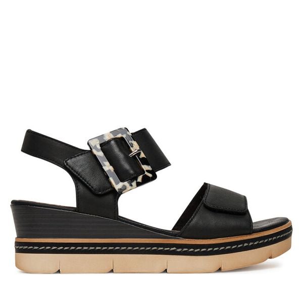 Sandały Remonte. Czarne sandały Remonte, bez wzorów, bez obcasa, na koturnie, bez zapięcia. Za 379.99 zł.