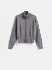 Rozpinany sweter - ciemnoszary. Szare swetry Reserved, l, bez wzorów, z dzianiny, bez ramiączek. Za 139.99 zł.