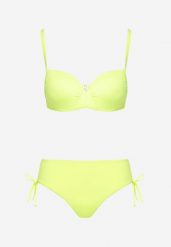 Jasnozielone Bikini Biustonosz z Usztywnianymi Miseczkami Majtki Figi Ozdobione Troczkami Tamarie. Zielone bikini Renee, bez wzorów. W wyprzedaży za 55.99 zł.