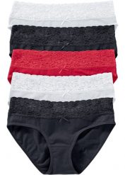 Figi z miękką bawełną i koronką (5 par). Niebieskie figi bonprix, bez wzorów, z bawełny. Za 64.99 zł.