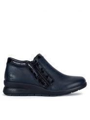 Rieker Półbuty L4883-14 Granatowy. Niebieskie półbuty wsuwane Rieker, bez wzorów, ze skóry, bez obcasa, na koturnie. Za 379.99 zł.
