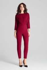 Bordowy Elegancki Kombinezon z Ozdobnymi Zakładkami. Czerwone kombinezony Katrus, l, bez wzorów, z elastanu, eleganckie, bez kołnierzyka, bez ramiączek. Za 279.00 zł.